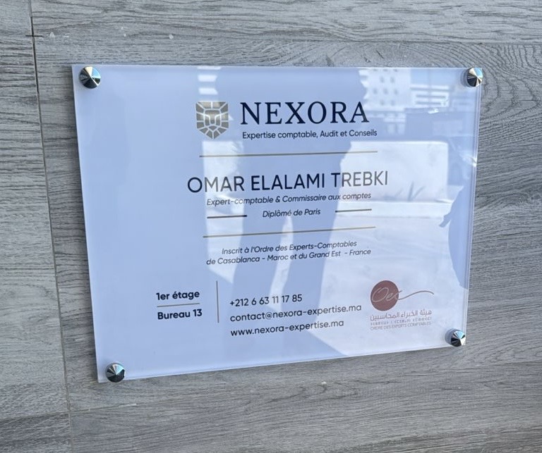 Plaque officielle NEXORA Expertise Comptable, Audit et Conseils — Omar ELALAMI TREBKI, Expert-comptable & Commissaire aux comptes