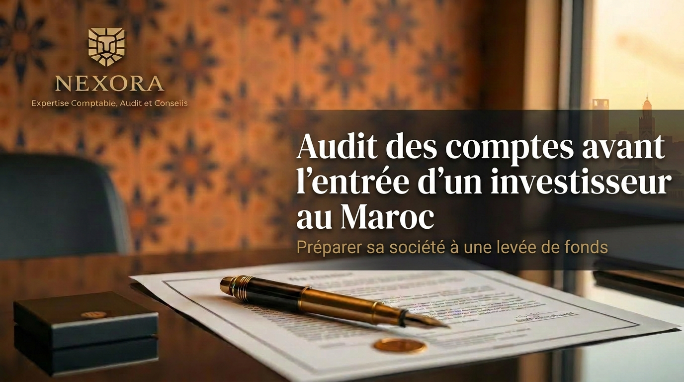 Audit des comptes avant l'entrée d'un investisseur au Maroc en 2026 — préparation d'une levée de fonds — NEXORA Expertise Comptable, Audit et Conseils Audit des comptes avant l'entrée d'un investisseur au Maroc en 2026 — préparation d'une levée de fonds — NEXORA Expertise Comptable, Audit et Conseils