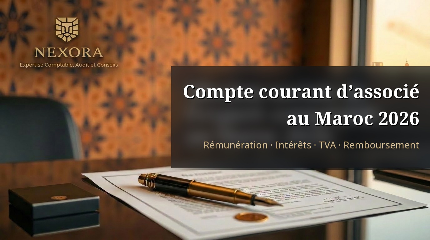 Compte courant d'associé au Maroc en 2026 — rémunération, intérêts déductibles, retenue à la source et remboursement — NEXORA Expertise Comptable, Audit et Conseils Compte courant d'associé au Maroc en 2026 — rémunération, intérêts déductibles, retenue à la source et remboursement — NEXORA Expertise Comptable, Audit et Conseils