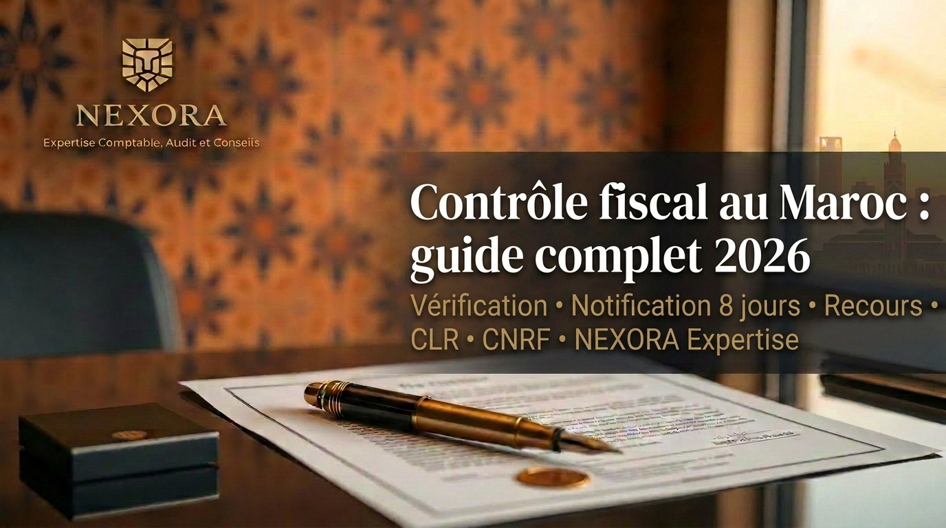 Contrôle fiscal au Maroc en 2026 — vérification de comptabilité, procédure contradictoire, recours CLR et CNRF — NEXORA Expertise Comptable, Audit et Conseils Contrôle fiscal au Maroc en 2026 — vérification de comptabilité, procédure contradictoire, recours CLR et CNRF — NEXORA Expertise Comptable, Audit et Conseils