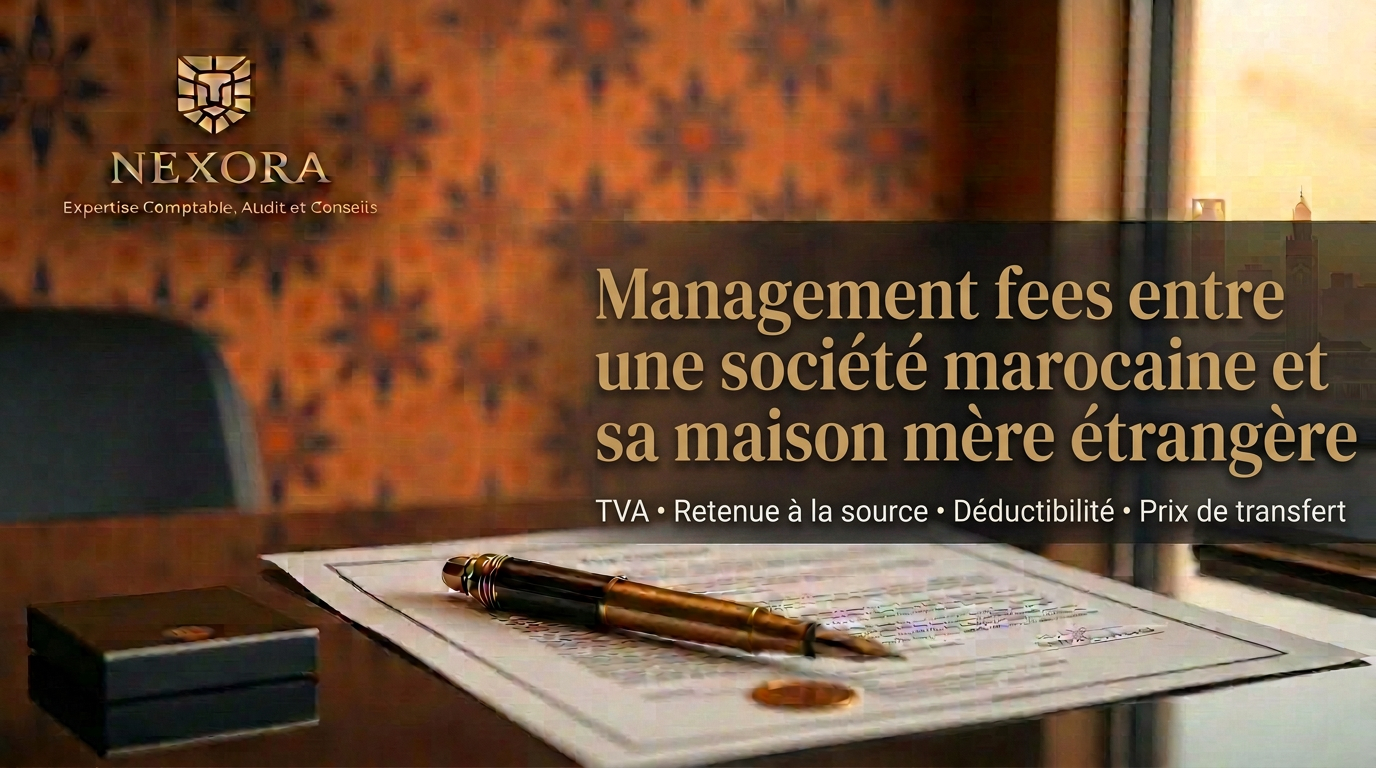 Management fees entre une société marocaine et sa maison mère étrangère — TVA, retenue à la source, déductibilité et prix de transfert — NEXORA Expertise Comptable, Audit et Conseils Management fees entre une société marocaine et sa maison mère étrangère — TVA, retenue à la source, déductibilité et prix de transfert — NEXORA Expertise Comptable, Audit et Conseils